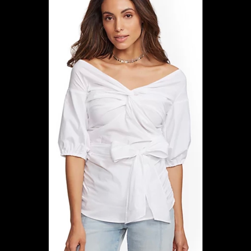 White Off The Shoulder 3/4 Sleeve Shirt